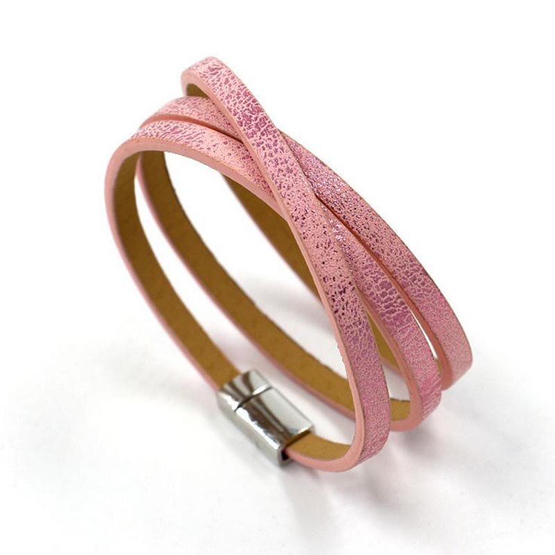 ZG Shinning women Leather Long bracelet: hot pink