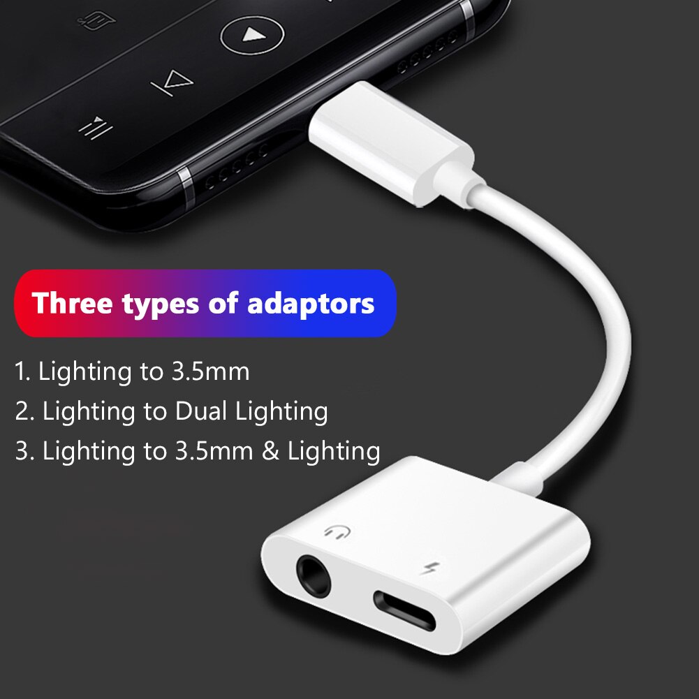 Adaptador 2 en 1 para auriculares iPhone de Apple, Conector de 3,5mm, cable Aux, Adaptador de Audio y carga para 11 Pro Max /XS/XR/X/8