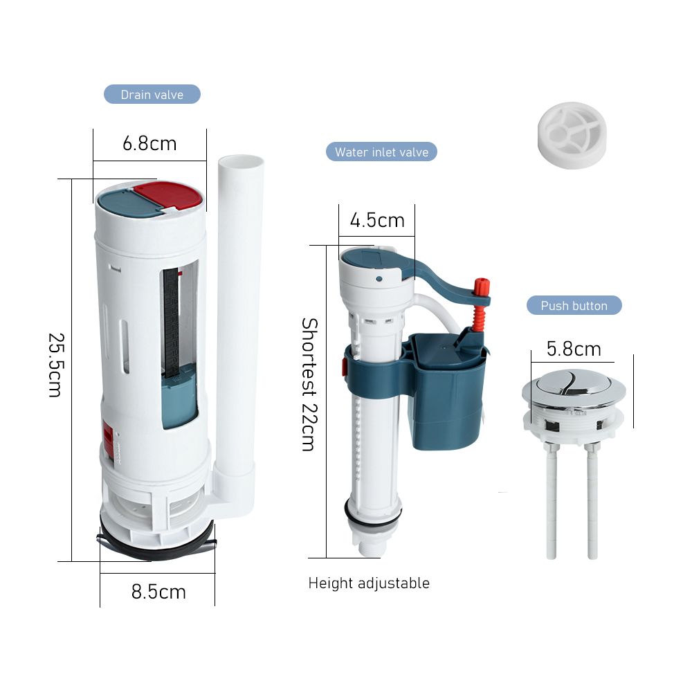 Flush Toilet Drain Valve Old Toilet Inlet and Outlet Valve Tank Button Fittings Spout Valve Button Complete Set: light green