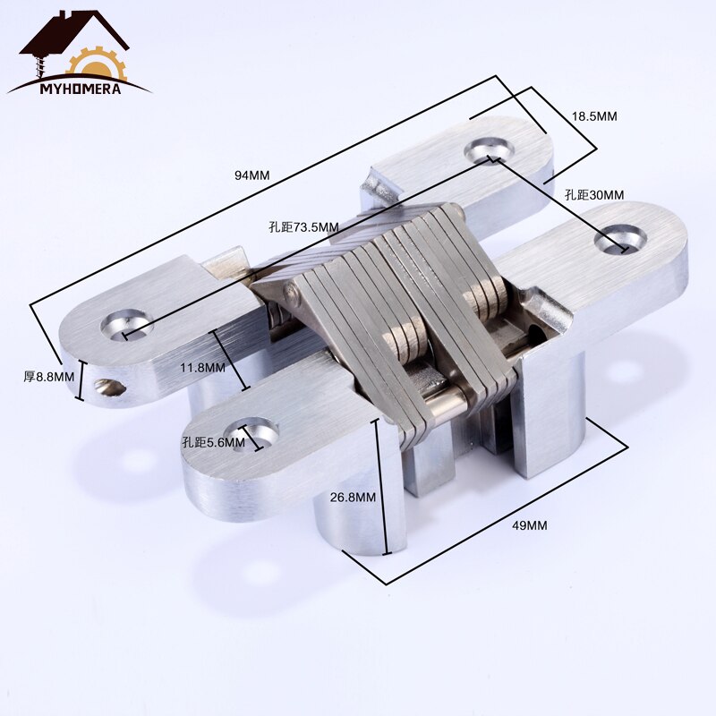 Myhomera skjulte hengsler i rustfritt stål 70-140mm innebygde skjulte tverrbelastbare foldedørhengsler til møbler: 19 x 95mm