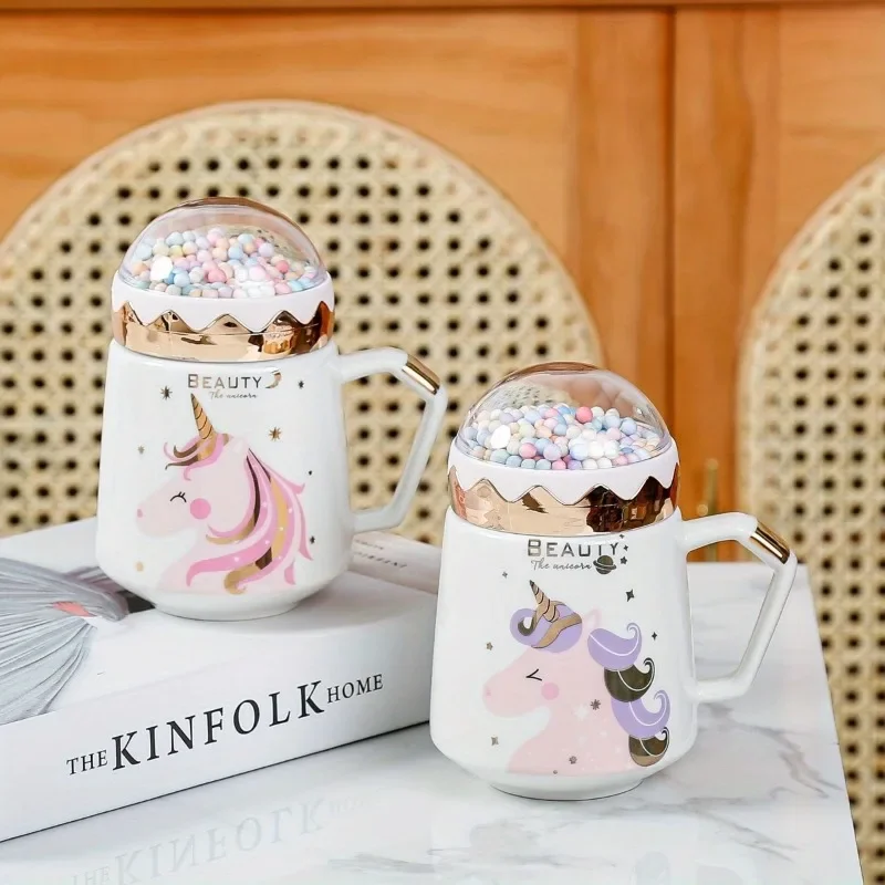 Unicorn mug ceramic coffee cup tea cup milk breakfast cup with lid