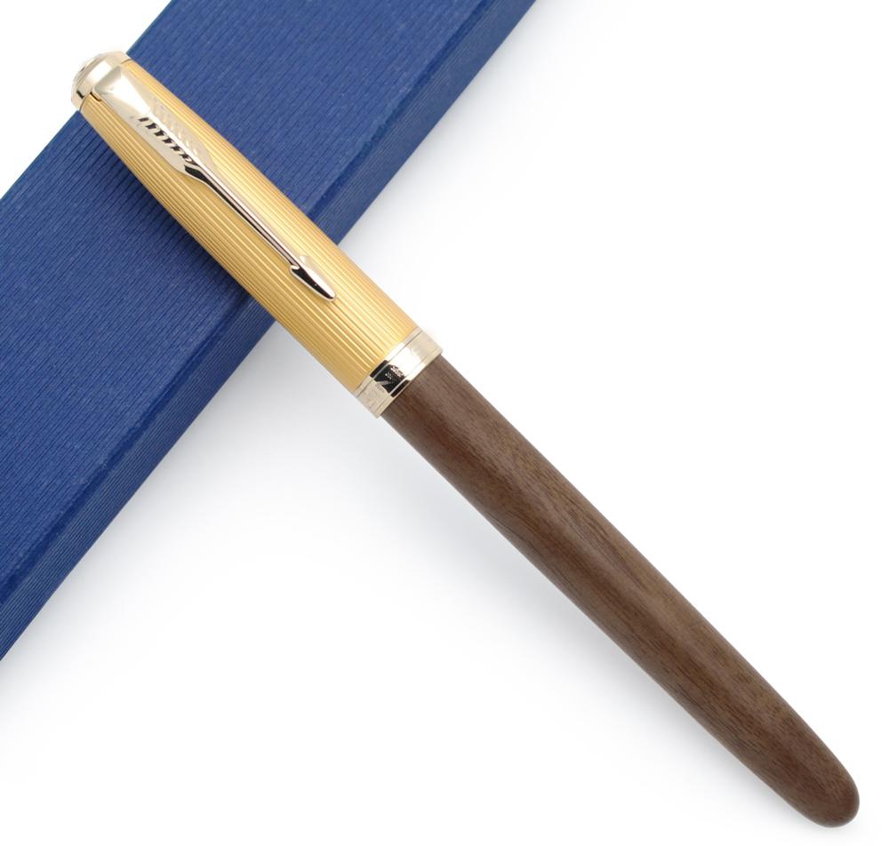 Jinhao 85 Metal/Wood Fountain Pen Golden Cap Extra Fine Nib 0.38mm Ink Pen: Peach Wood