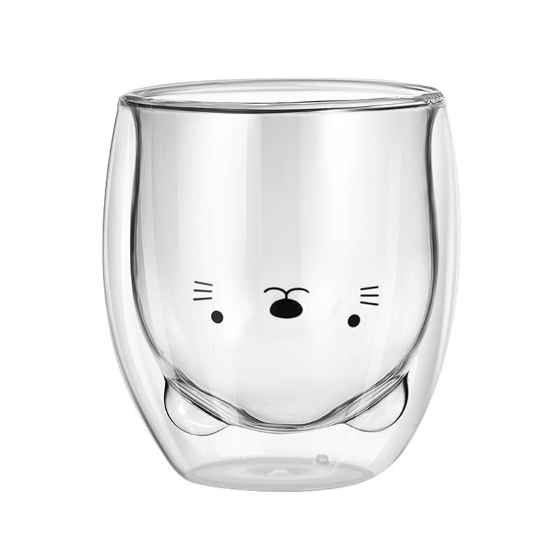 280ml dobbeltvægs glas krus tegneserie tekop dejlig kaffe mælkekopper klar drikke kop tegneserie tekop mælkekop (kat)