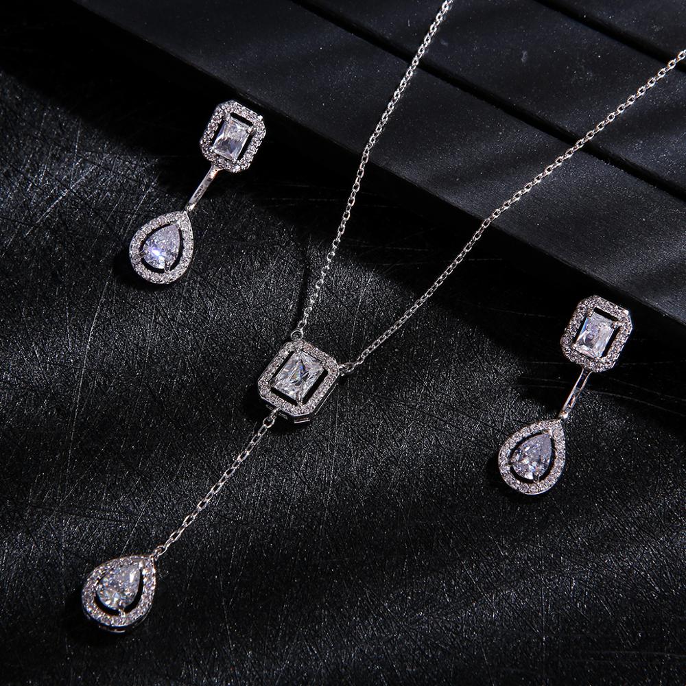 Trendy Bruiloft Ketting Oorbellen Voor Vrouwen Accessoires Volledige Zirconia Bruids Sieraden Sets pendientes mujer moda D1308