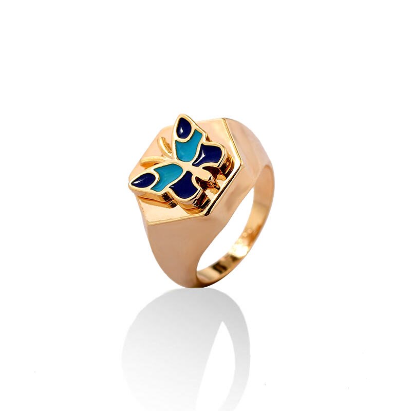 Voel Emaille Daisy Tulp Schildpad Vlinder Ringen Punk Plant Dier Goud Kleur Metalen Ringen Voor Vrouwen Sieraden: 006306BL