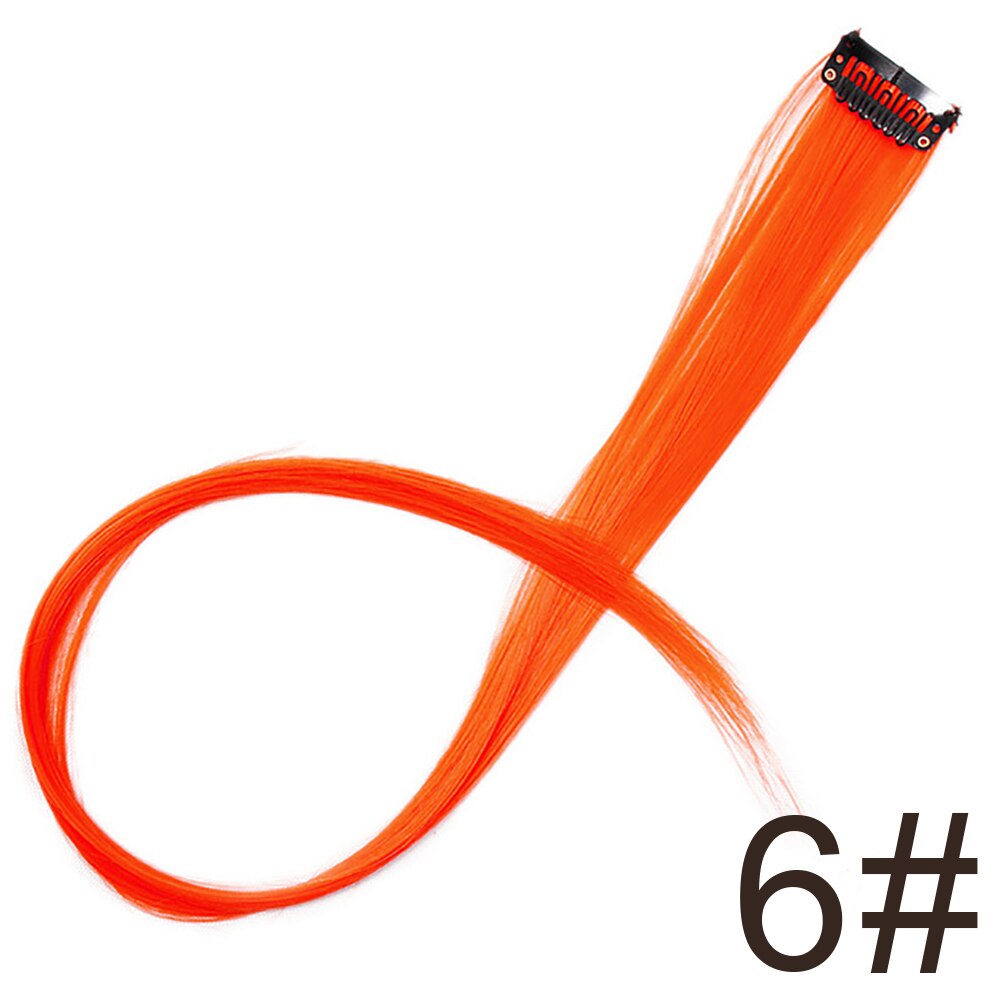 Long 20"Inches Synthetic Single Clip Hair Extensions Rainbow Colors Straight Hairpiece for Women 10PCS/pack: orange