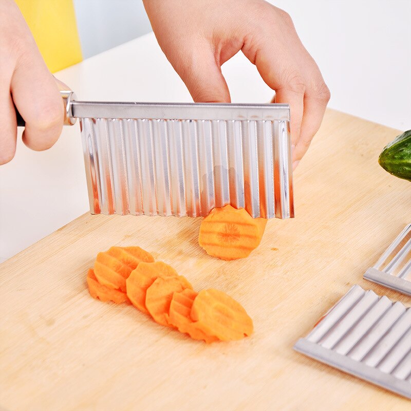 Potato Crinkle Cutter Tools Vegetable Fruit Wavy Cutter Cucumber Carrot Wave Cutting Slicer Stainless Steel Kitchen Cooking Tool