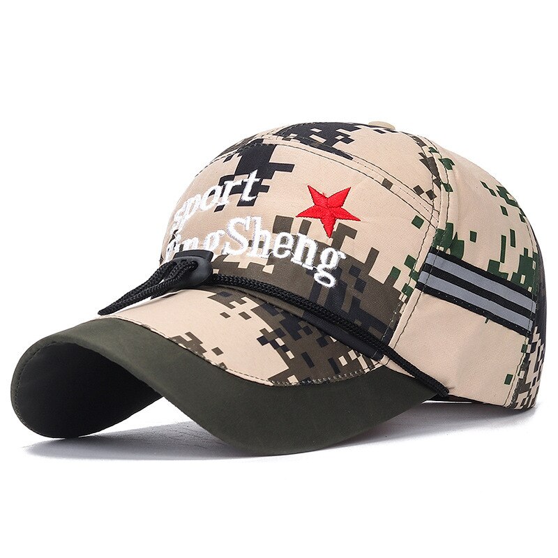 Casual Outdoor Sport Mannen Baseball Cap Met Touw Camouflage Brief Afdrukken Lange Rand Caps Lente Zomer Man Winddicht Zon Hoeden