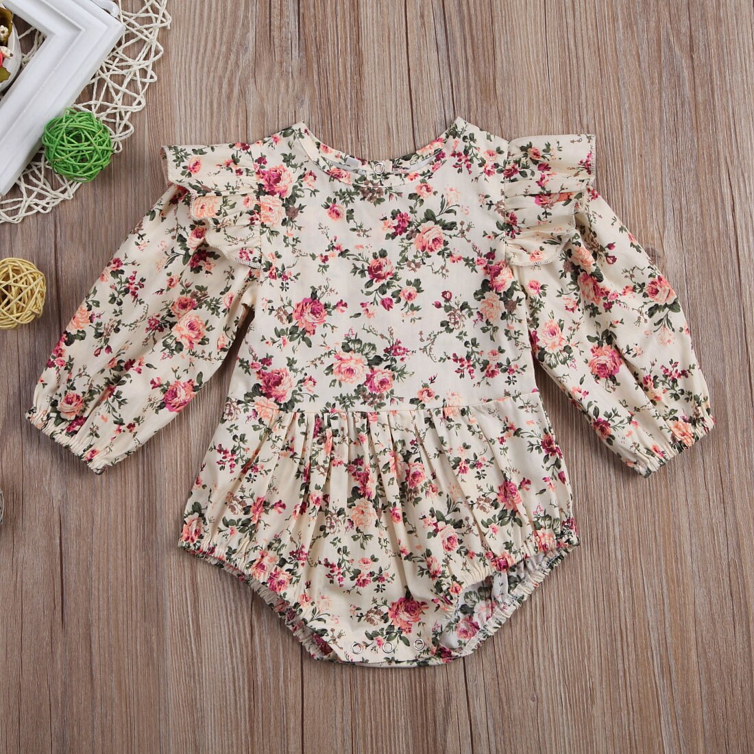 Pasgeboren Baby Baby Meisjes Jongens Leuke Mooie Bodysuits Lange Mouwen Ruches Bloemenprint Jumpsuits Bodysuits 0-18M