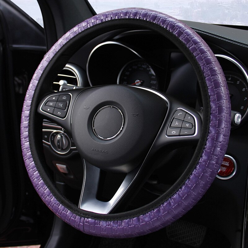 Geweven Lederen Elastische Zonder Binnenring Auto Stuurhoes Comfortabele Shock Absorptian Installeren Auto-Styling: Paars