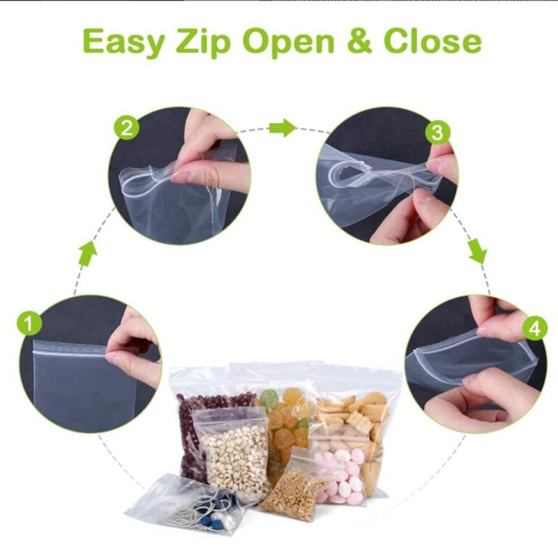 100pcs/pack Resealable Plastic Zip Lock Bags Clear Poly Zip lock Bag Food Storage Reclosable Vacuum Fresh Organize Bag