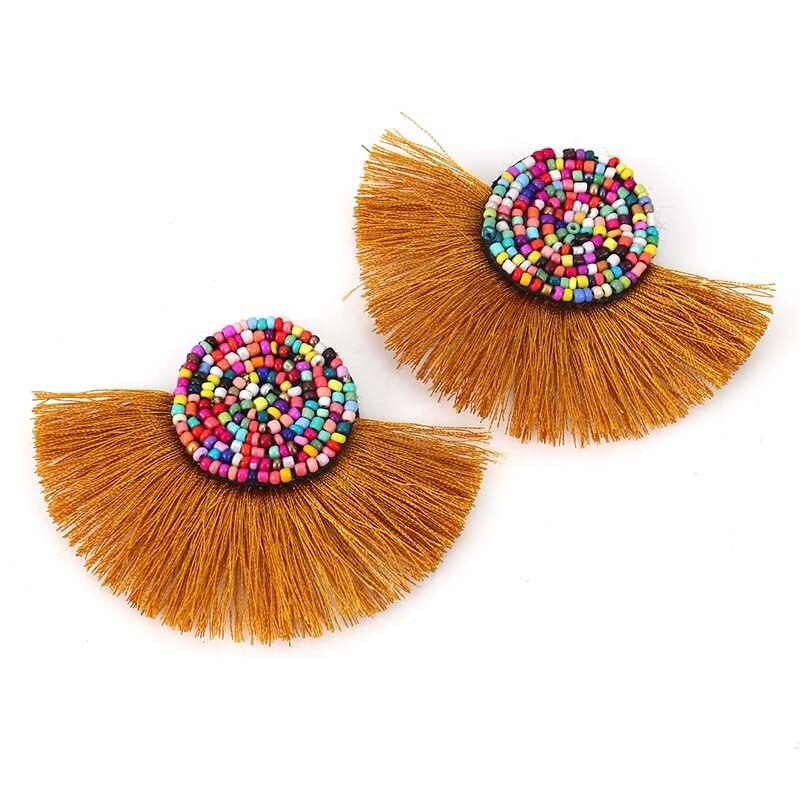 2PCs Tassel fringe pendant with glass bead for DIY earrings jewelry making sewing supplies garment clothes accessory decoration: 5