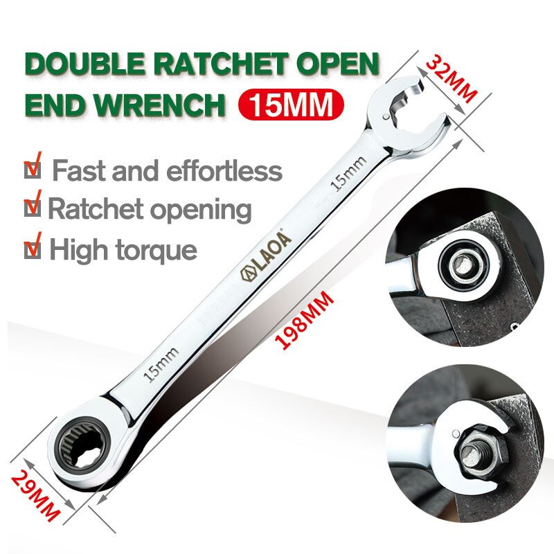 LAOA Multifunctional Fast Ratchet Wrench Double-headed Dual-purpose Open-ended Ratchet Wrench Hand Tools: Red