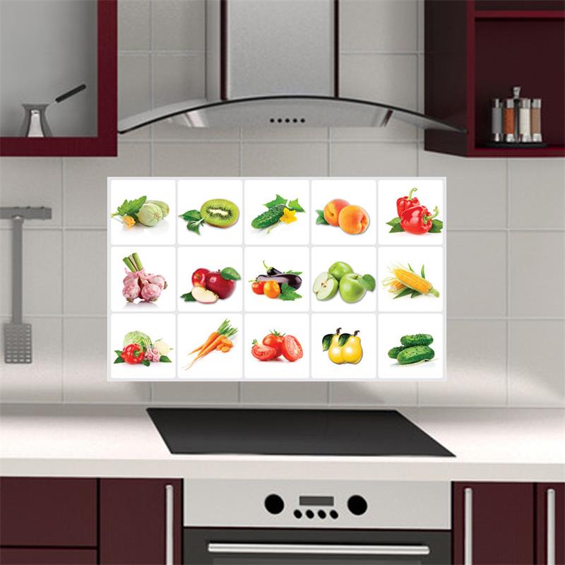 3D DIY Vinyl Oil-proof Kitchen Wall Stickers Vegetable Fruit Poster Tile Mural Home Decoration Removable Wall Decals
