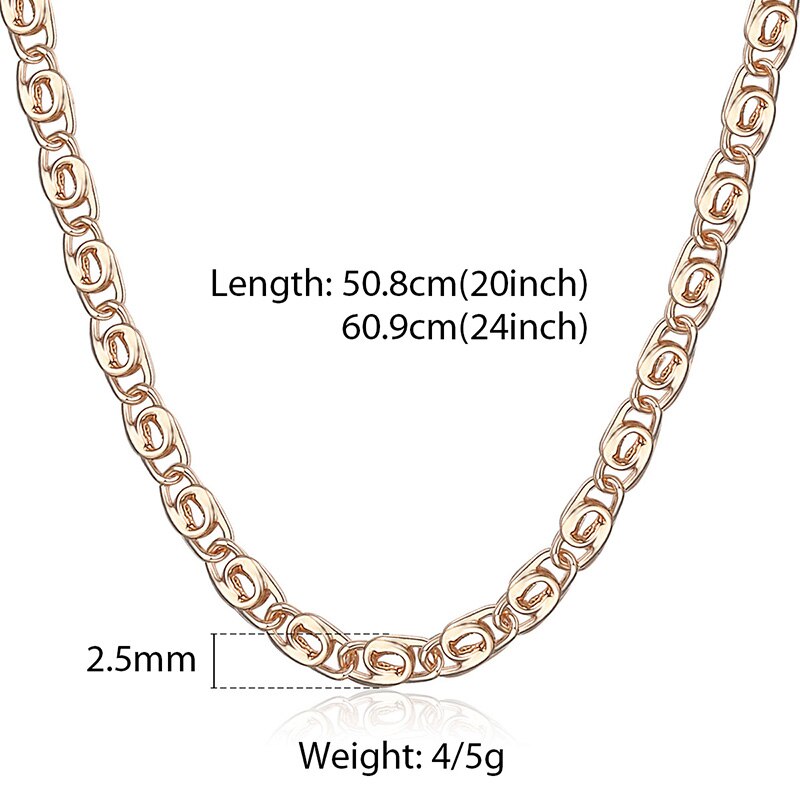 2.5mm Thin Womens 585 Rose Gold Necklace Snail Link Paperclip Chain For Women Girl Jewelry CN15A: 24inch 60cm