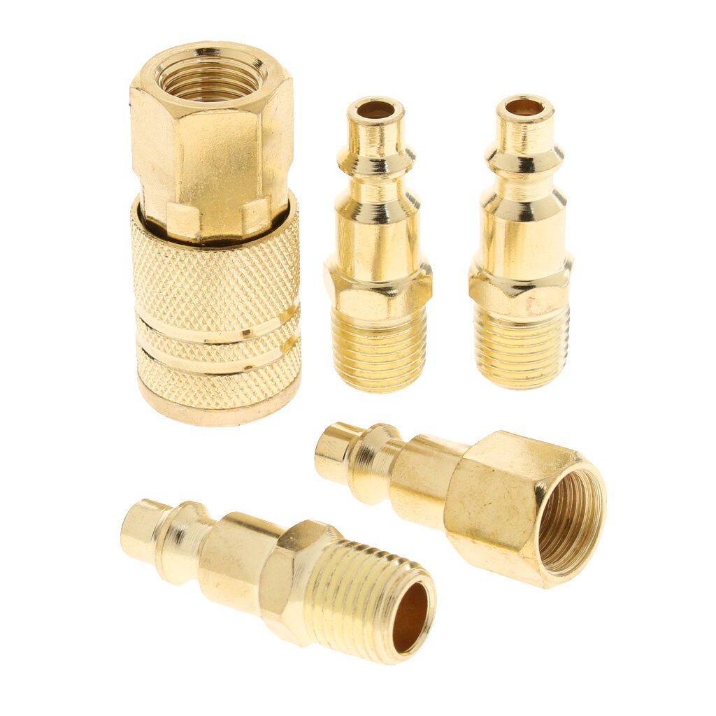 5 Pcs Messing Snelkoppeling Luchtslang Lijn End Connector Set Voor Compressor 1/4 Inch