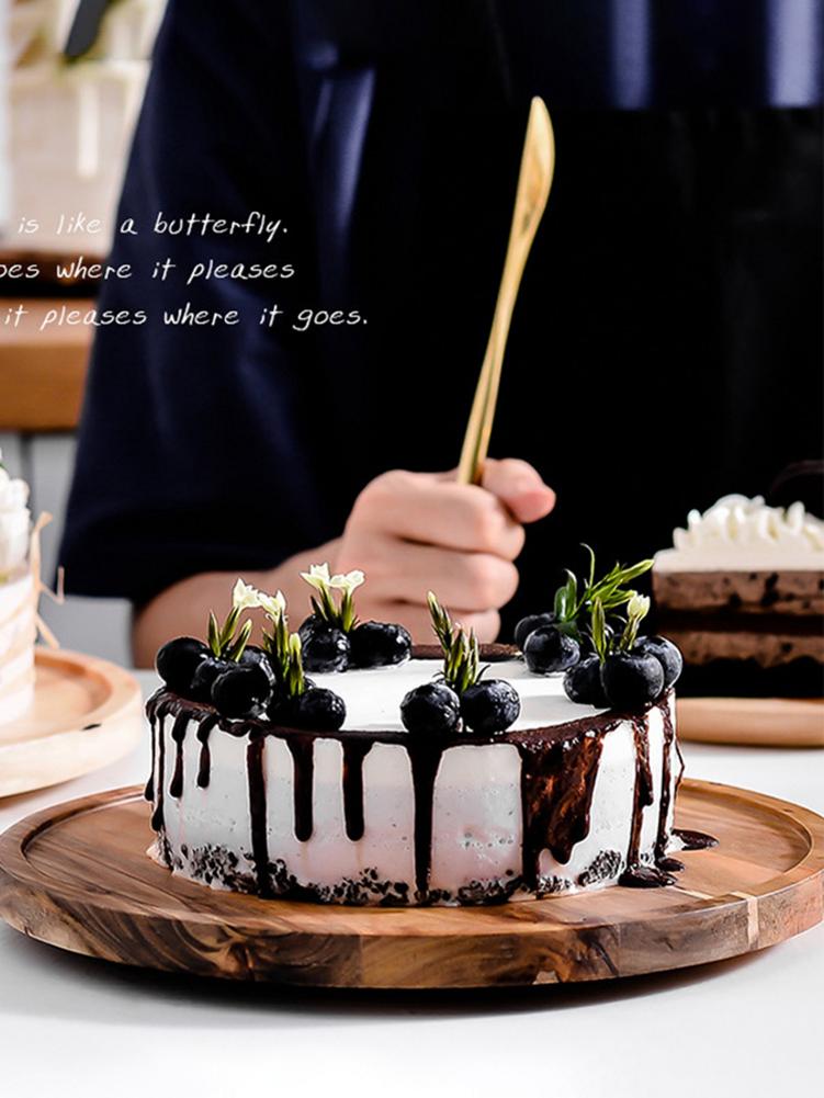 Cake Plate with Glass Dome Wood Cake Tray with Cover for Home Kitchen Baking Acacia Wood