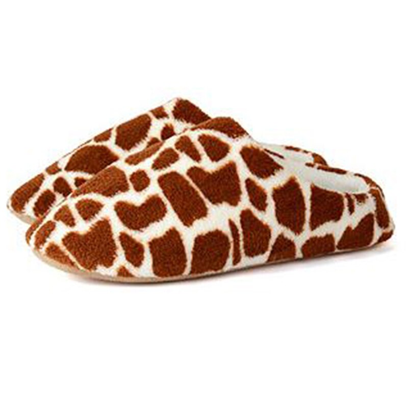 Inverno feminino casa chinelos sapatos dos desenhos animados não-deslizamento macio inverno quente casa chinelos interior quarto amantes casais sapatos de chão: Deer pattern / 10