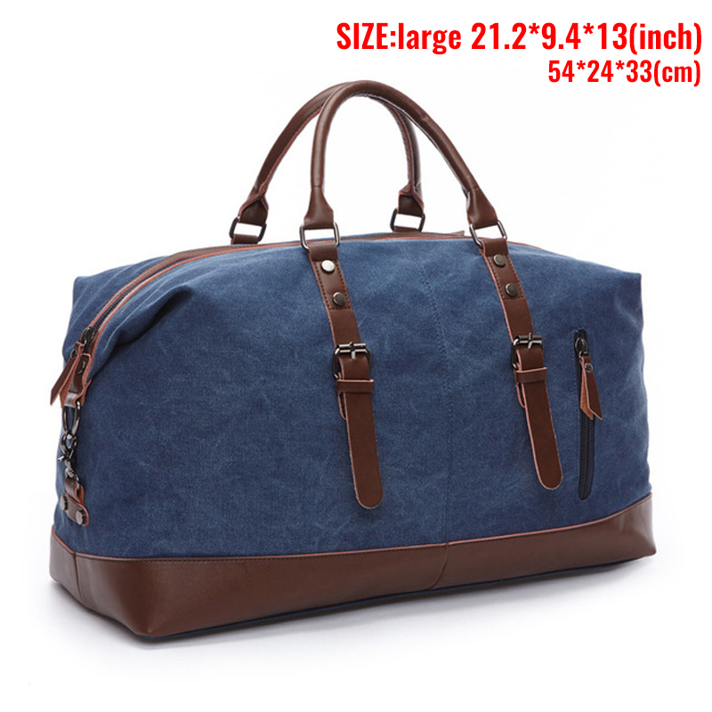 Markroyal Canvas Lederen Mannen Reistassen Handbagage Tassen Mannen Plunjezakken Handtas Reizen Tote Grote Weekend Bag Overnight: Blue large