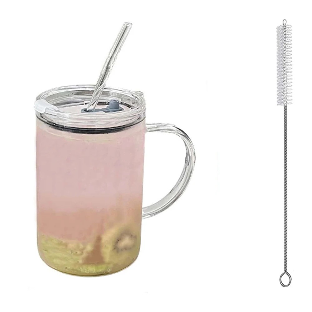 1000ML Trinkglas Becher Mit Deckel Und Stroh Glas Kaffee Tasse Glas Becher Milch Saft Tasse transparent Tasse Saft mokka Tassen: Ursprünglich Titel
