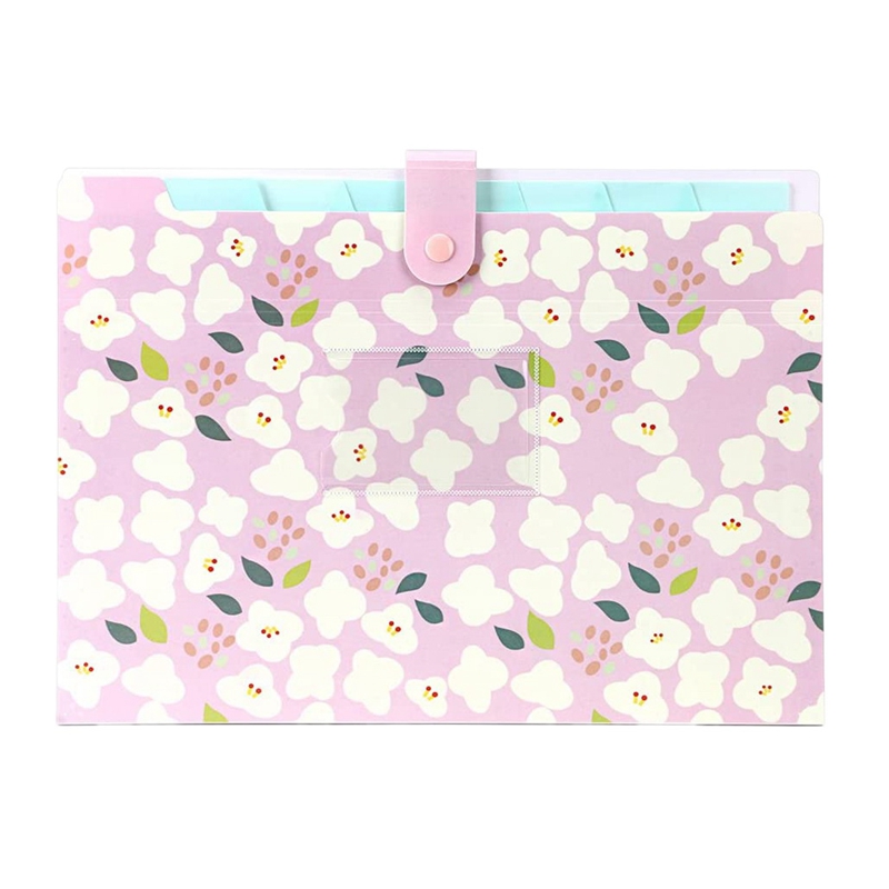 Expanding File Folder Floral A4 and Letter Size Archival File Holder Organizer 8 Pockets: Pink
