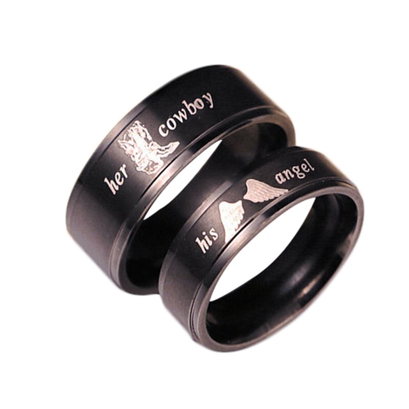 1 st Zijn Angel Haar Cowboy Letters Print Fashipon Liefhebbers Ring Vrouwen Mannen Paar Mode Verlovingsring Sieraden