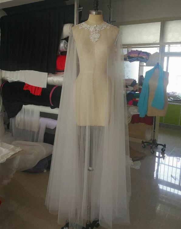 Appliques Braut Kap Mantel Lange Tüll Bodenlangen Hochzeit Jacke Weiß Elfenbein Braut wickeln Hochzeit Zubehör