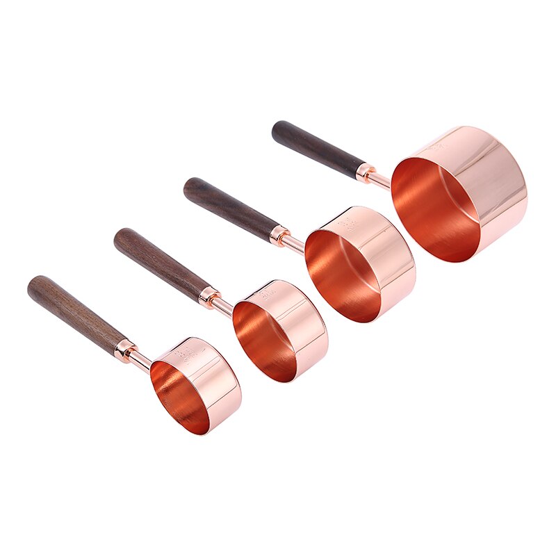 Walnut Handle Measuring Scoops Stainless Steel Plated Copper Kitchen Measuring Spoon Cup For Baking Brewing Measuring
