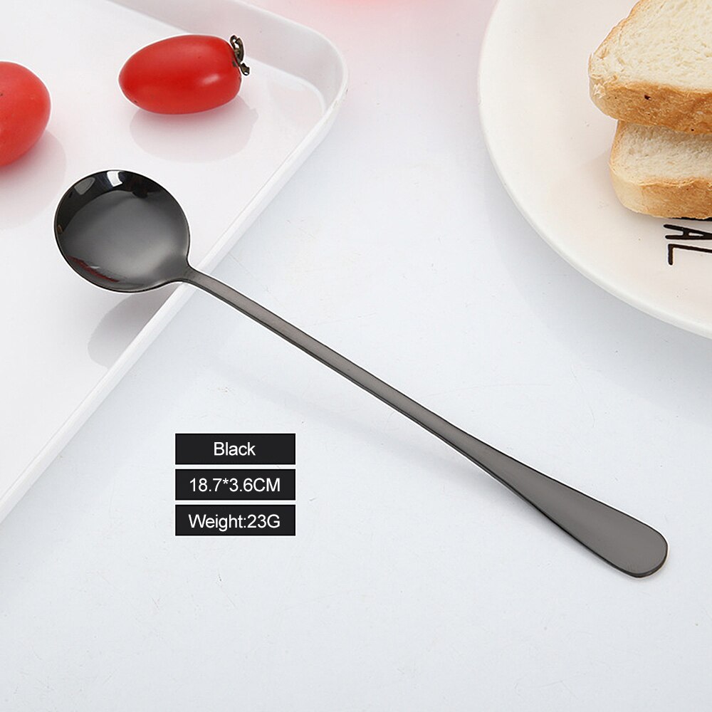 De acero inoxidable cuchara de café de mango largo cucharas de té cocina bebiendo cubiertos de cocina Bar comedor herramientas de la gota: 04