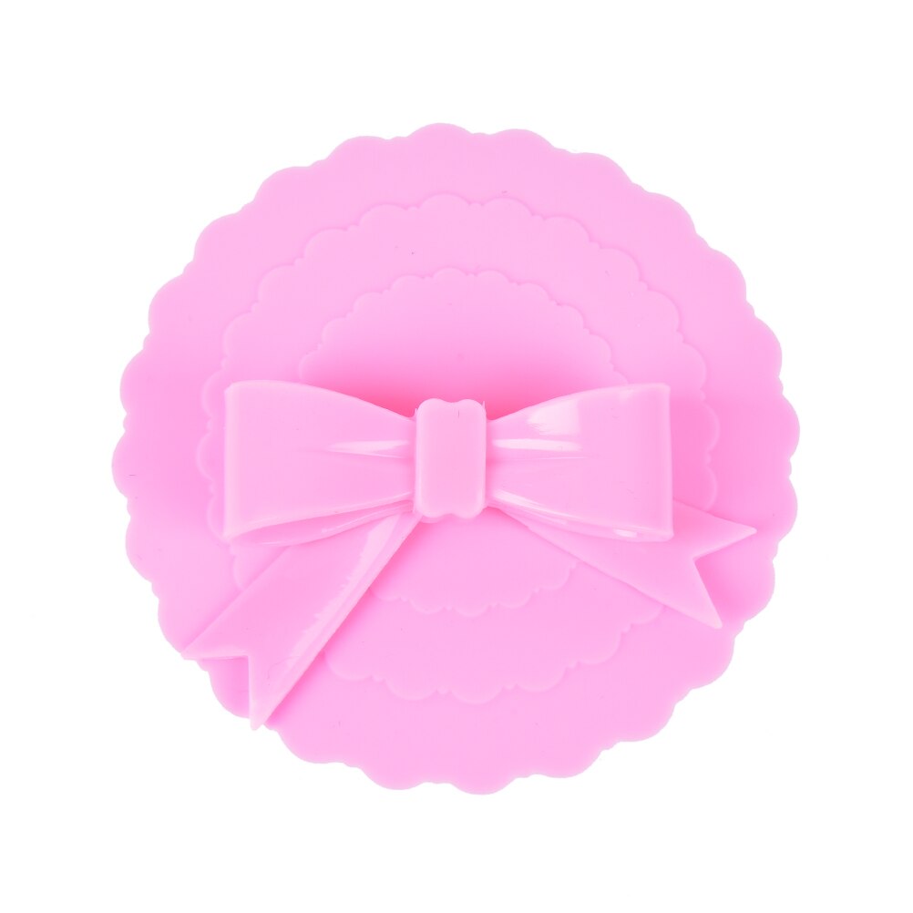 10.5cm Cute Anti-dust Silicone Glass Cup Cover Coffee Mug Suction Seal Lid Cap Silicone Lovely Bowknot Cup Cover: Pink
