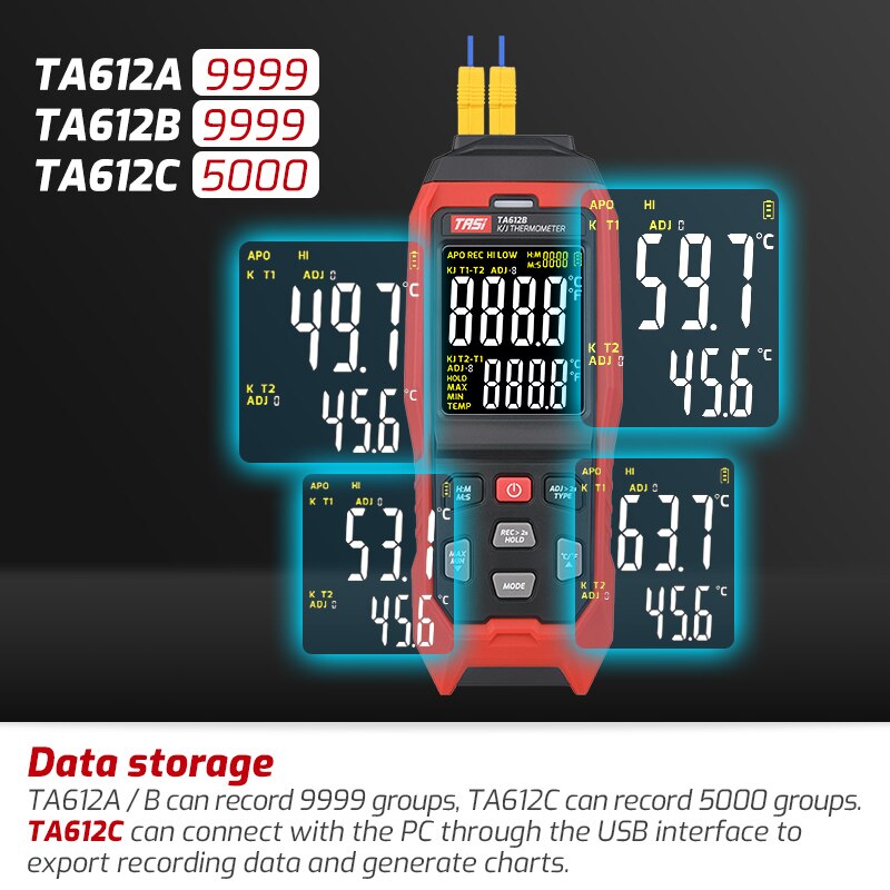 Termómetro termopar Digital TA612 A/B/C, medidor de temperatura de contacto, pantalla LCD, K/J, herramientas de medición C/ F