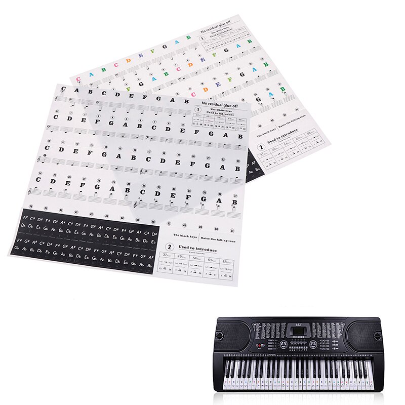 Teclado de piano eletrônico som nome adesivos etiqueta chave piano stave música decalque etiqueta nota etiqueta 49 54 61 88 teclas