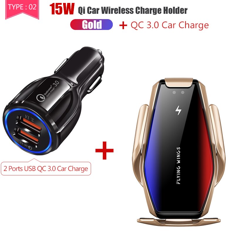 15W Car Wireless Charger Auto Fast Charger Qi Wireless Car Charger Phone Holder Fast Charge For iphone 12 Huawei Samsung Xiaomi: 15W and Charge Gold