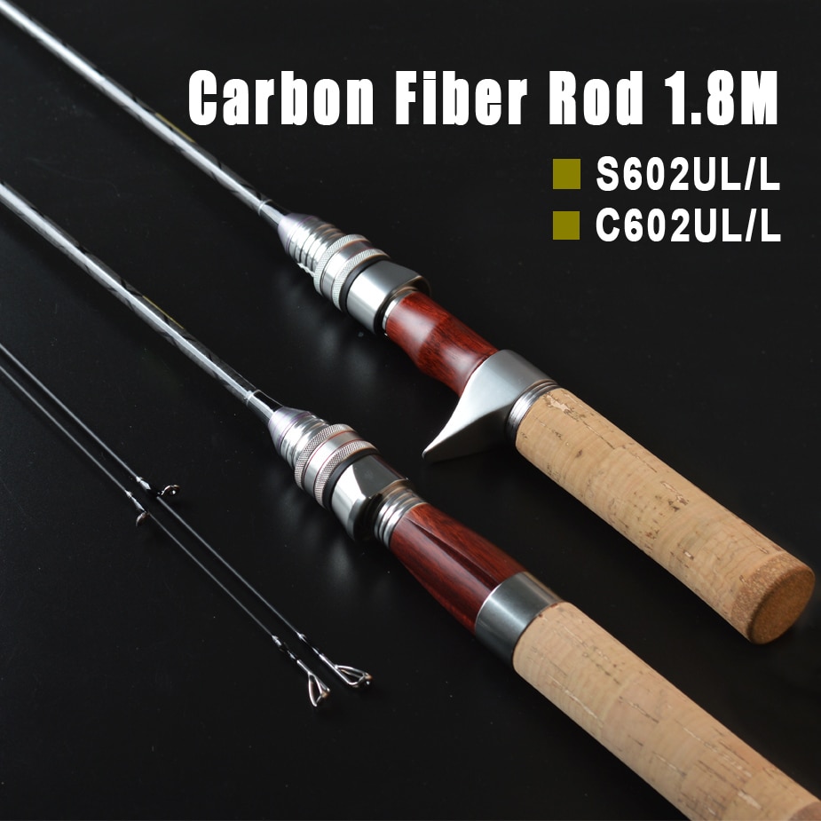 TOMA Fishing Rod Carbon Spinning Rod Casting Red wood 1.8m Power UL L 2 Sections Ultralight Lure Fishing Rod Tackle