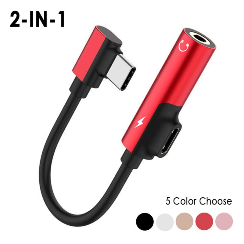 Adaptador 2 en 1 tipo-c, Conector de 3,5mm, auricular a USB-C, carga, escucha, llamada para teléfono móvil Huawei Xiaomi, Aux, doble conector divisor