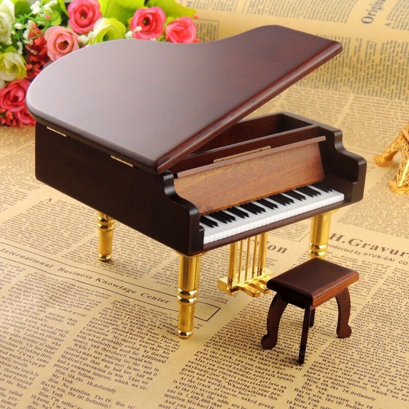 Houten Piano Vergulde Muziekdoos Valentijnsdag Muziekdoos Seiko