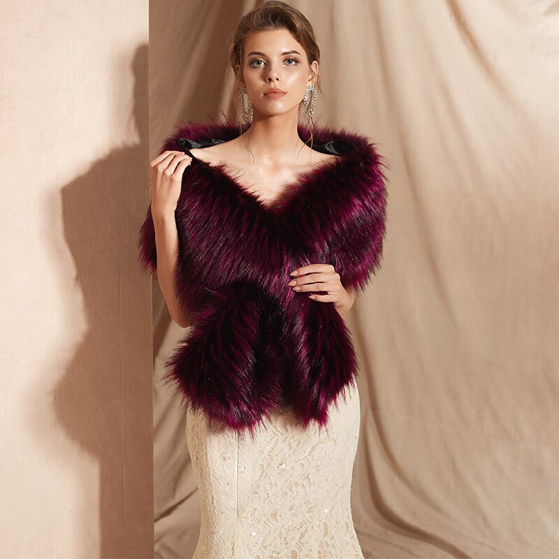 Vrouwen Bolero Bridal Shawl Faux Fur Wrap Bruiloft Cape Winter Ivoor Mantel: 94
