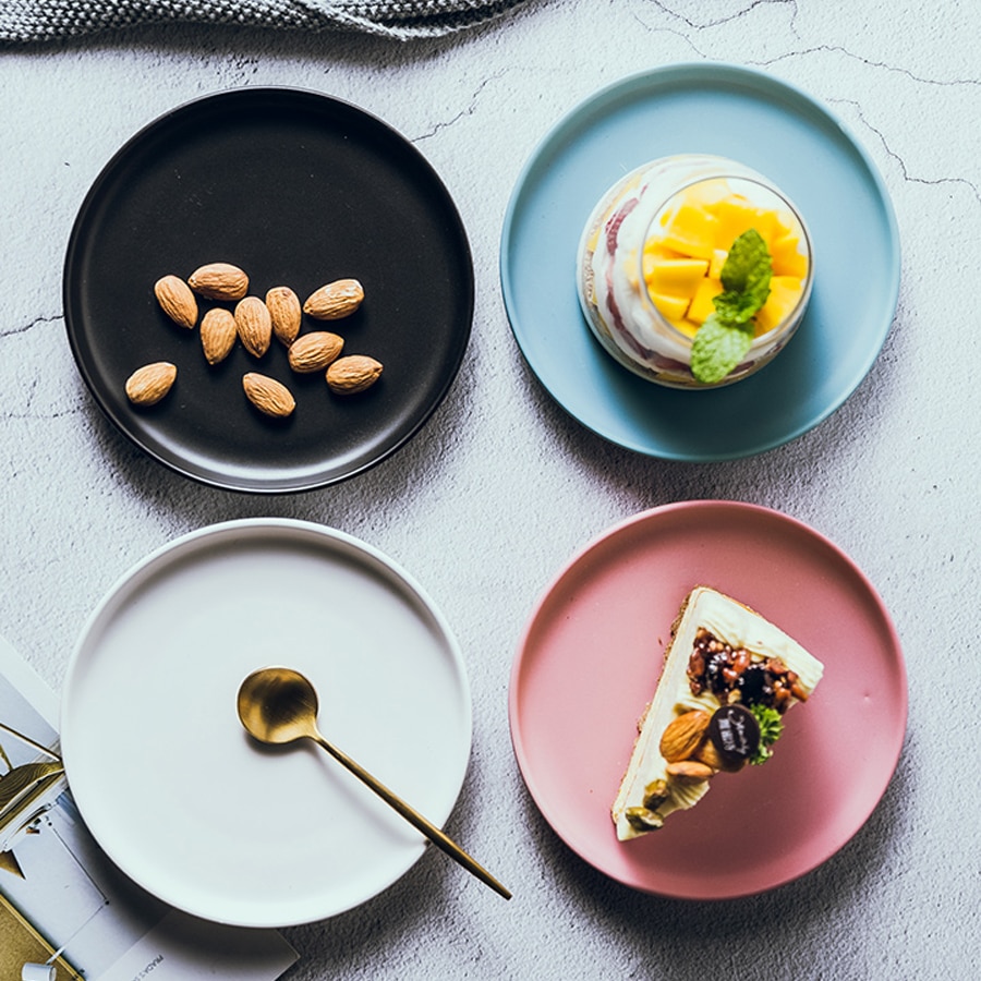 ceramic dessert cake pan Solid Plates Morden Style Round Shape Porcelain Household tableware Dish 6 inch