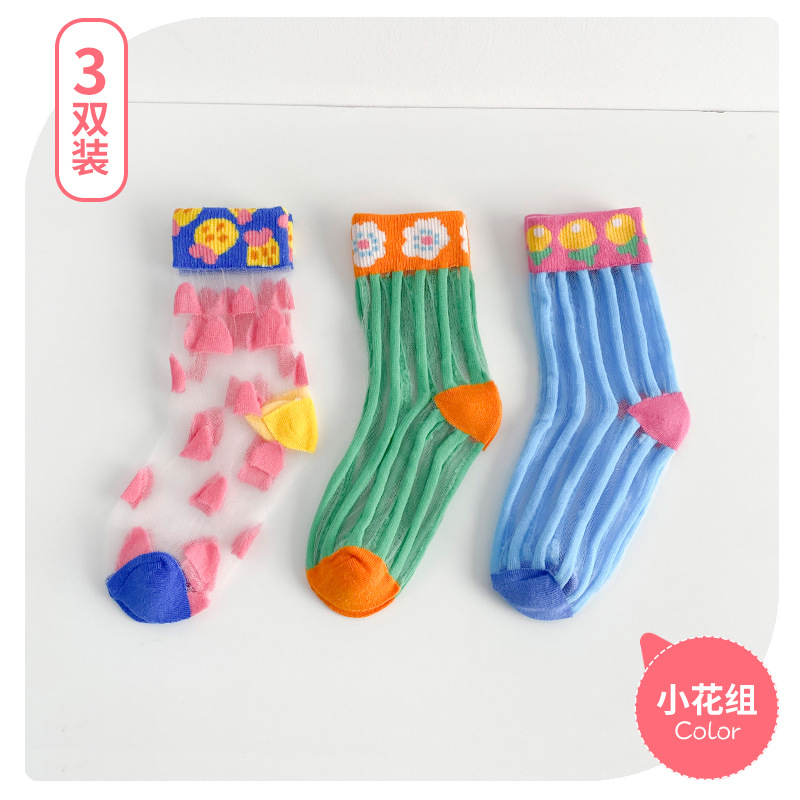 3 paia/lotto 2022 Ins calzini estivi per ragazze di nuova moda 1-8 anni calzini trasparenti per bambini calzini estivi per bambini morbidi: flower / M(3-5 years)