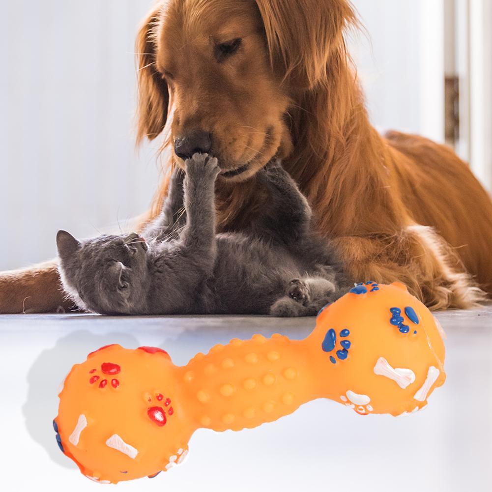 Dotted Dumbbell Shaped Pet Toys Squeeze Squeaky Faux Bone Bite Resistant Pet Dog Toys for Small Large Dogs Pets Supplies