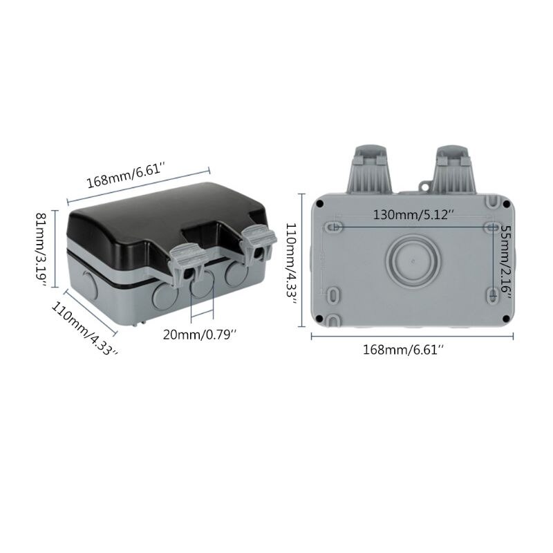 2 Gang IP66 Waterproof Outdoor Extension Lead Double Socket Six-hole 13A UK Plug Home Improvement Hardware Electrical