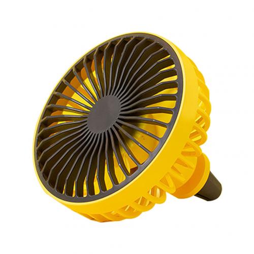 Ventilador giratorio de 360 grados para coche, luces LED de colores y potencia USB, ventilador de aire de refrigeración potente montado en la rejilla de ventilación: Amarillo
