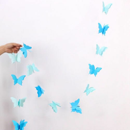 2.7M 3D Paper Garland Butterfly Banner kids Baby Shower Butterfly Bunting for Valentine's Day Wedding Birthday Party Decoration: Blue