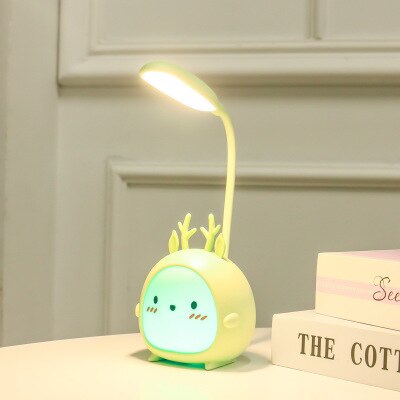 LED Desk Lamp Cute Cartoon Table Lamp Eye Protection Reading Lamps Rechargeable Bedroom Three Mode Night Light For Kids Children: green 2