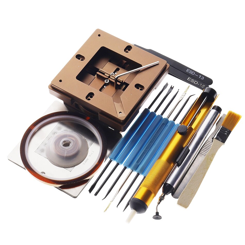 BGA Rework seat, universal BGA Jig Holder, 80/90mm BGA reball station with auto adjust and magnet Solder ball template: Package E