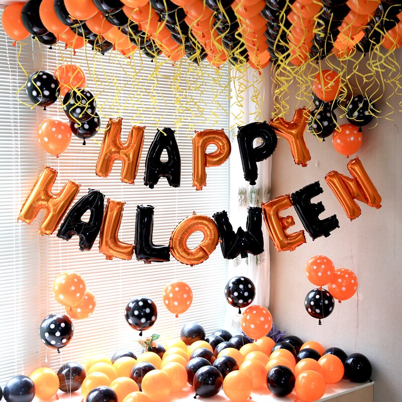 Happy halloween dag 16inch brief alfabet folie ballon orange zwarte stip latex ballon halloween dag party decoratie