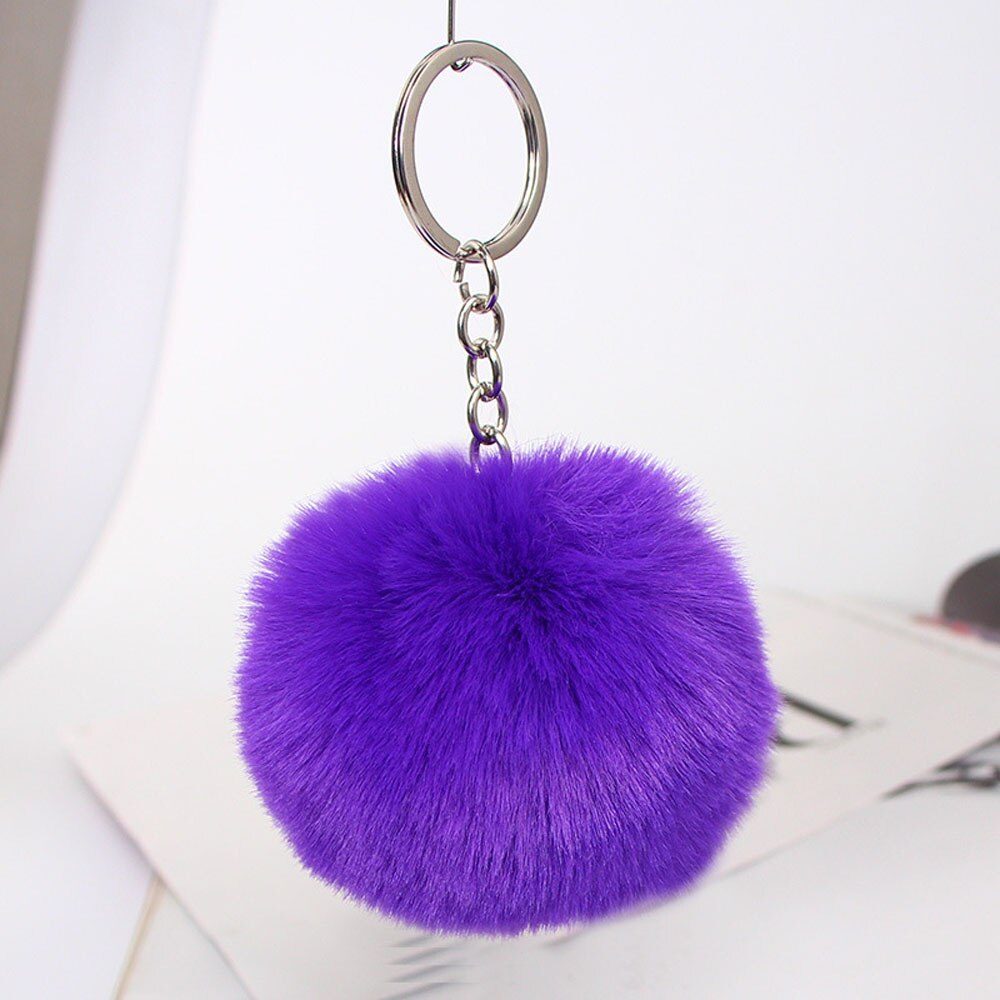 20 Colors Fluffy Fur Pom Pom Keychains Soft Faux Fur-like Ball Car Keyring Key Holder Women Bag Pendant Jewelry: purple