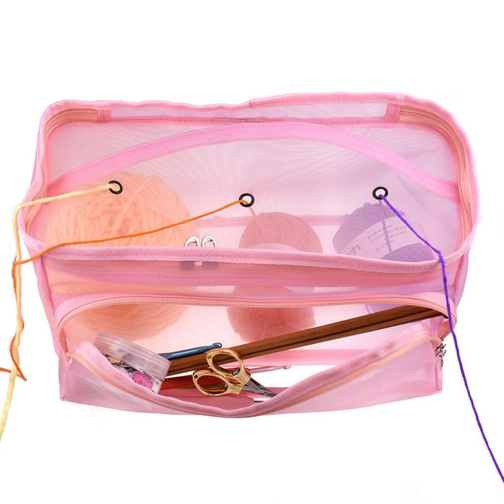 Knitting Bag Organizer Yarn Storage Mesh Bag Tote Storage Case for Crocheting Hook Knitting Needles Sewing Accessories