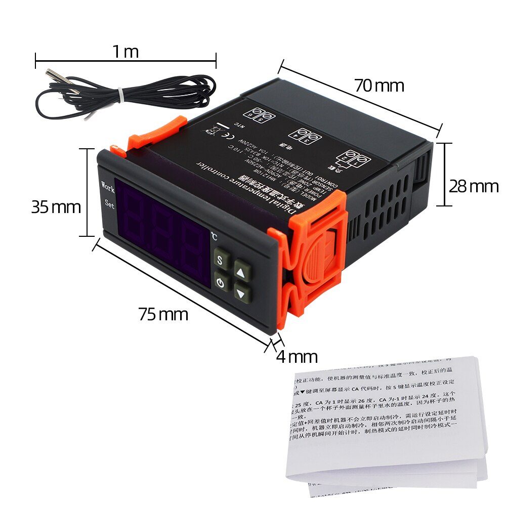 Controlador de temperatura MH1210W DC12V DC24V, termómetro de AC110-220V, termostato termorregulador-50 ~ 110 C, Sensor NTC para incubadora
