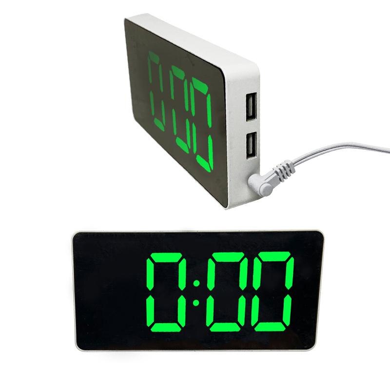 Led Digitale Bureauklok Elektronische Tafel Wekker Met Usb Laders Temperatuur Datum Display: green